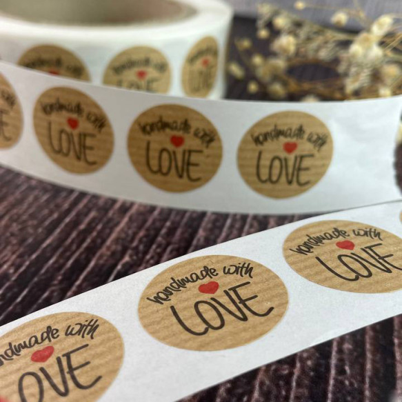 Етикетка самоклейка "Handmade with love" кругла 1 шт